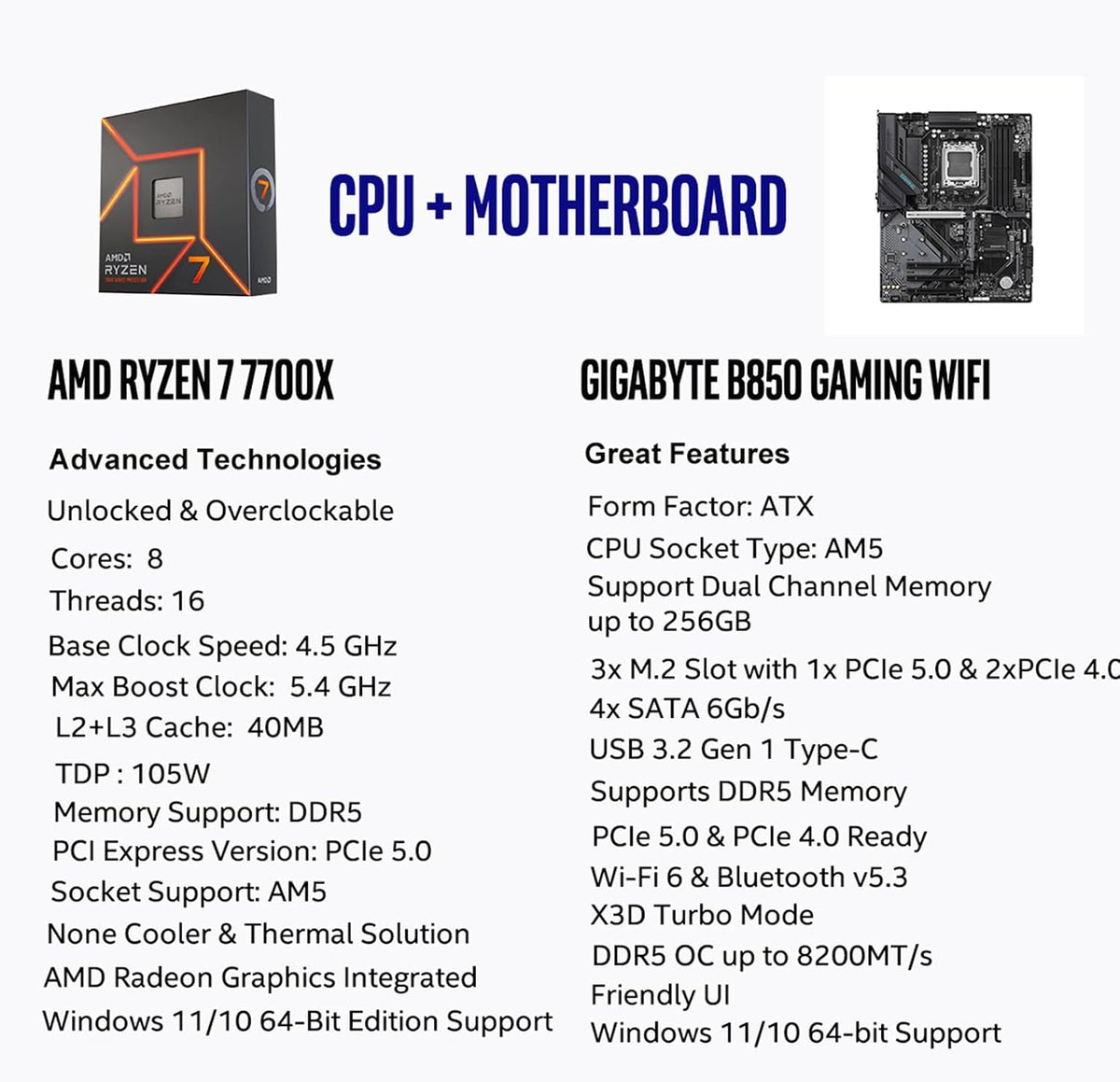 Micro Center AMD 7700X Processor with GIGABYTE B850 Gaming Wifi Motherboard