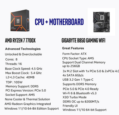 Micro Center AMD 7700X Processor with GIGABYTE B850 Gaming Wifi Motherboard