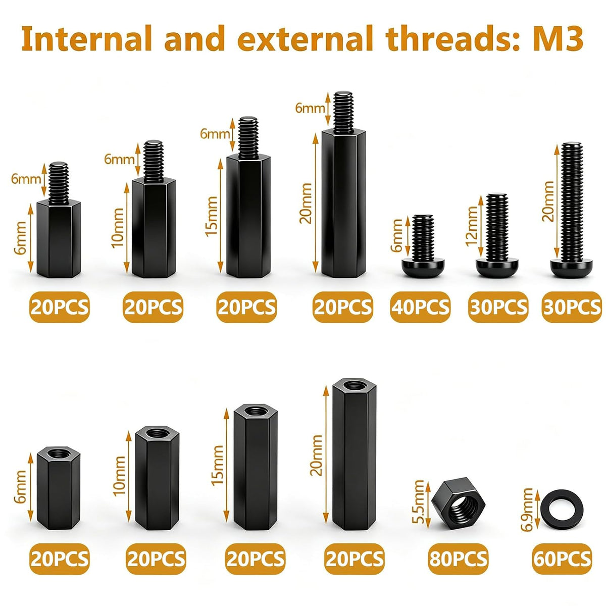 640PCS M3 Brass and Nylon Hex Motherboard Standoffs Kit