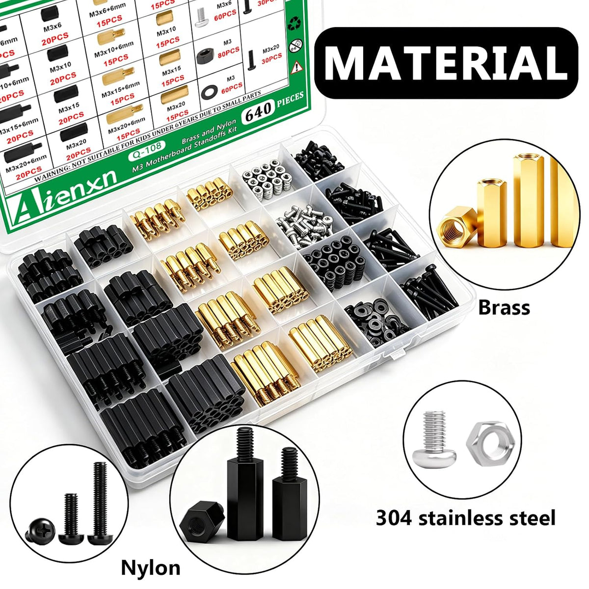 640PCS M3 Brass and Nylon Hex Motherboard Standoffs Kit