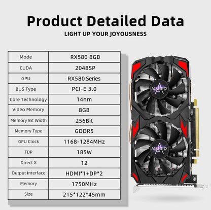AISURIX RX 580 8GB GDDR5 Graphics Card 2*HDMI/1*DP Gaming GPU