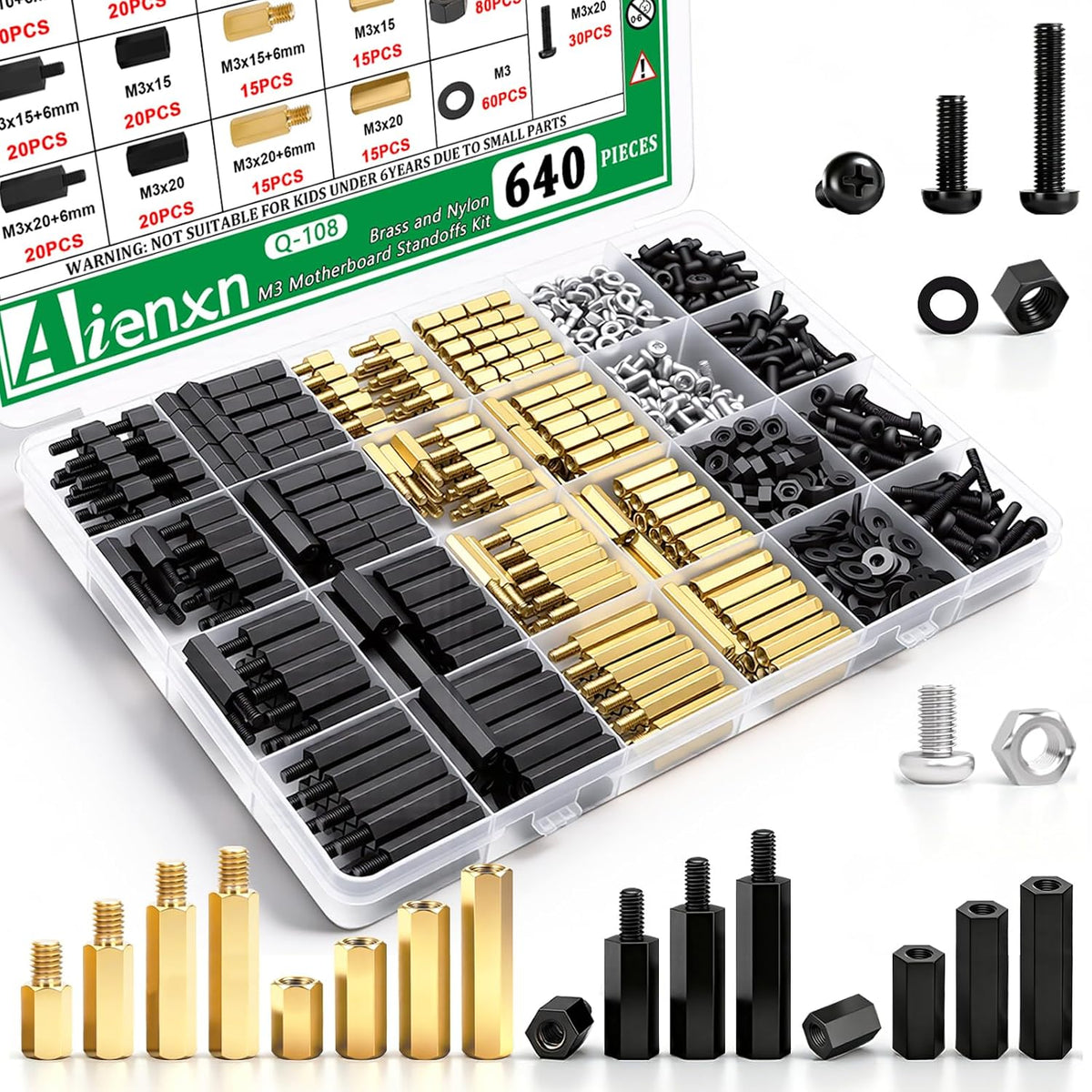 640PCS M3 Brass and Nylon Hex Motherboard Standoffs Kit