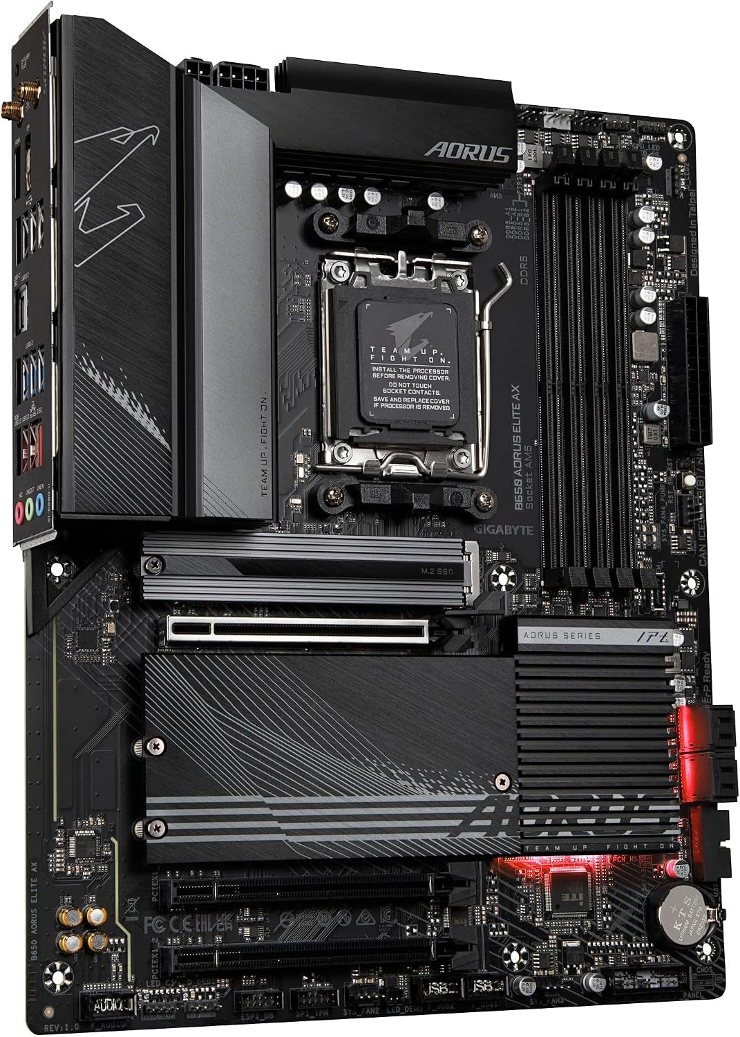 GIGABYTE B650 AORUS Elite AX AMD AM5 ATX Motherboard, Support Ryzen 9000/8000/7000 Series, DDR5, 14+2+1 Power Phase, Pcie 5.0 M.2, USB-C 3.2 Gen 2, WIFI6E, 2.5Gbe, Ez-Latch, Q-Flash, RGB Fusion